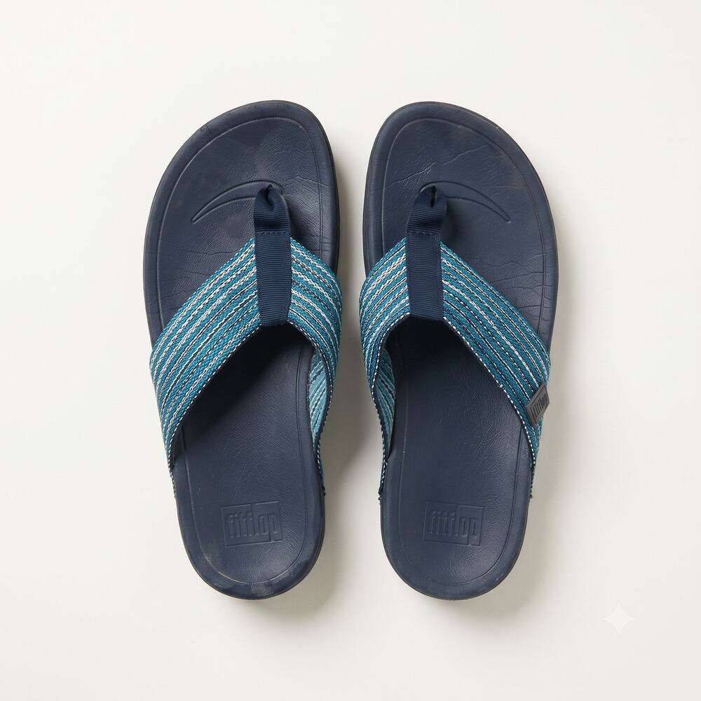 FitFlop Womens 9 Coastal Vacation Nautical Surfa Webbing Toe Post Wedge Sandal